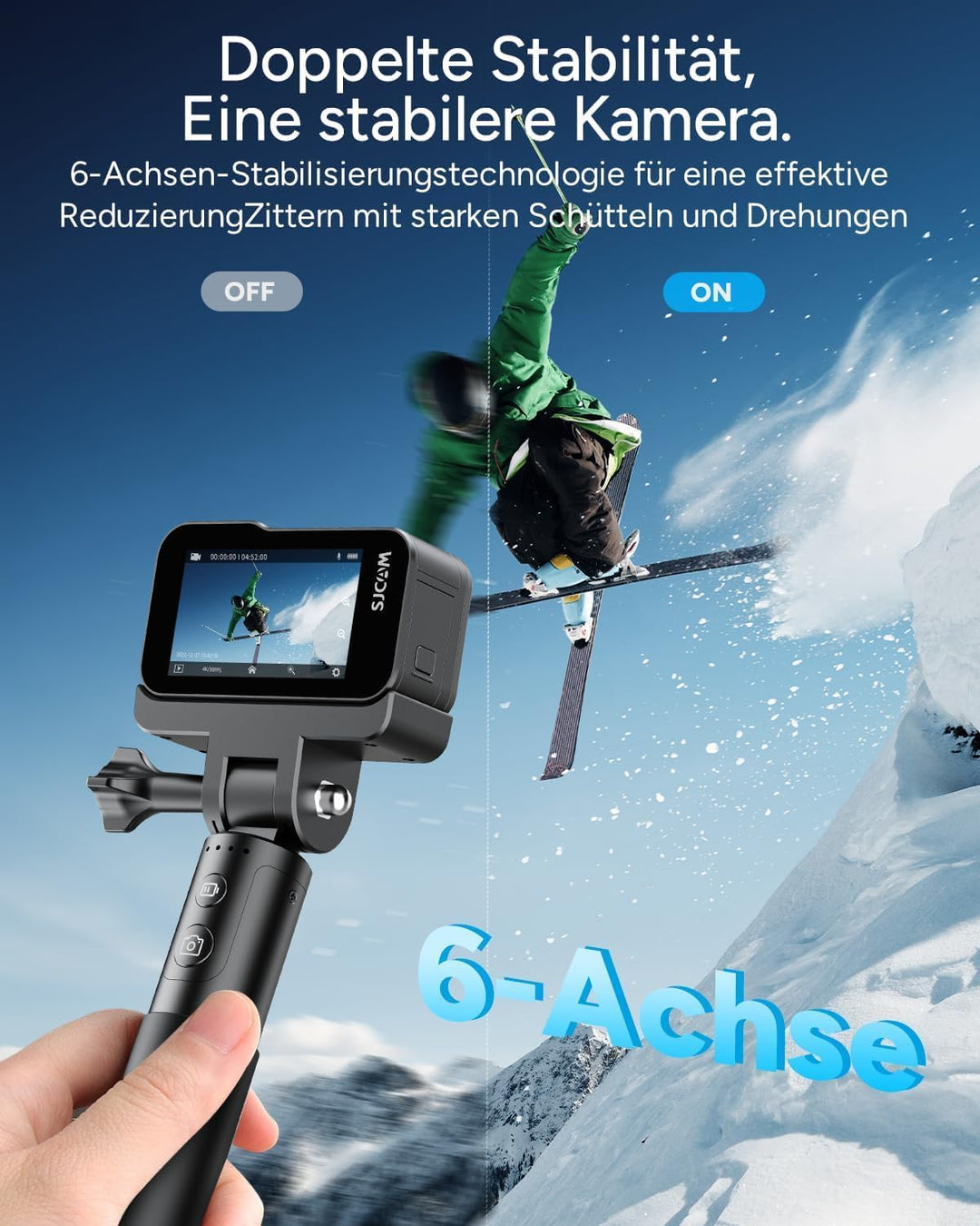 SJCAM SJ20 Action Kamera 4K – Dual-Lens Sportkamera mit 8H Selfie-Stick, Supernachtmodus, HDR, 8X Zo