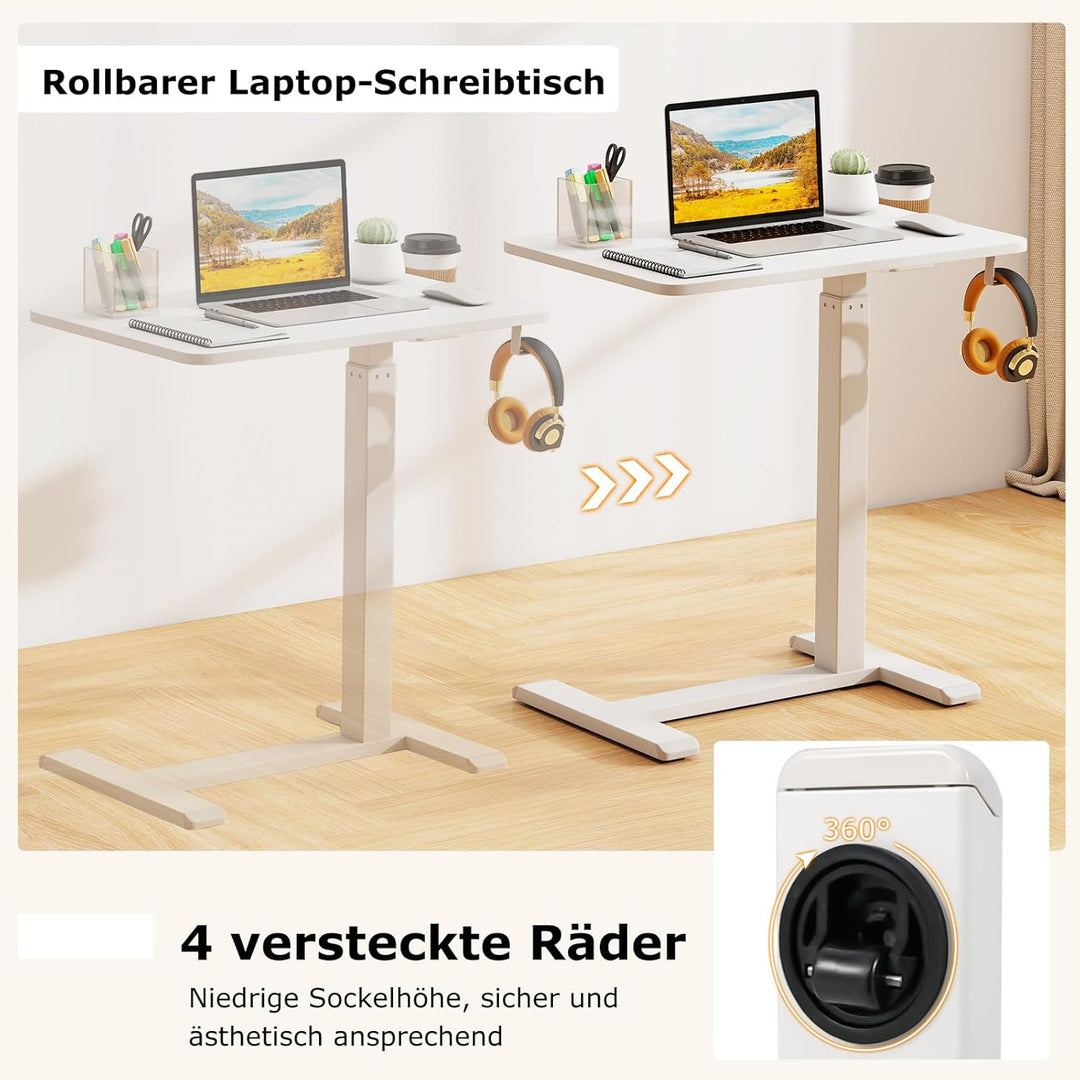 COSTWAY Pflegetisch mit versteckten Rollen, höhenverstellbarer Betttisch mit Becherhalter & Haken, K