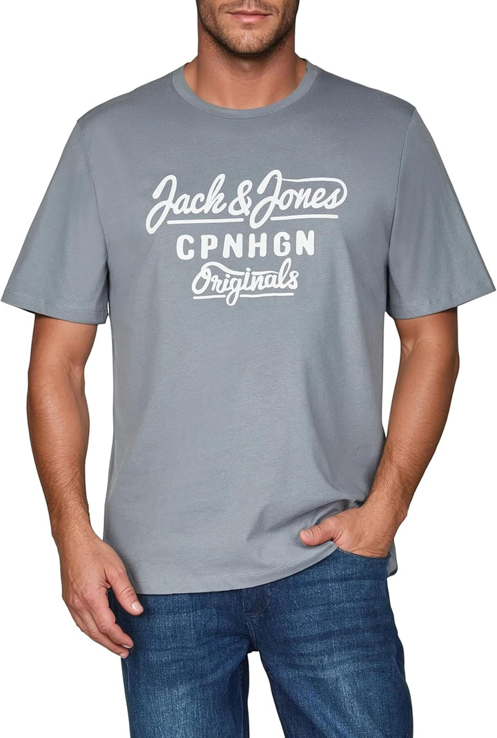 JACK & JONES JJLINO T-Shirt 4er Pack Rundhals Kurzarm Shirt Regular Fit Print Sommer 100% Baumwolle