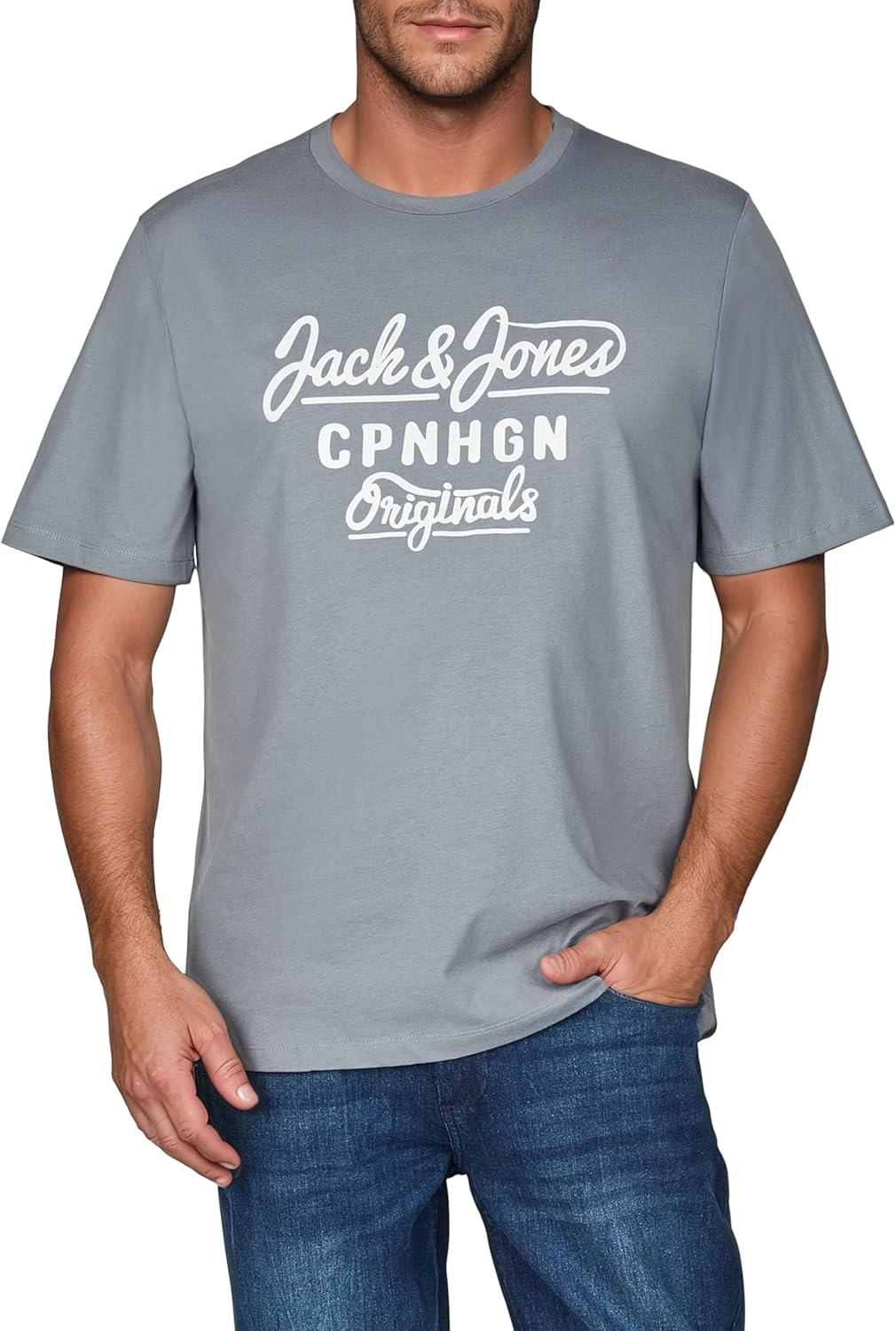 JACK & JONES JJLINO T-Shirt 4er Pack Rundhals Kurzarm Shirt Regular Fit Print Sommer 100% Baumwolle