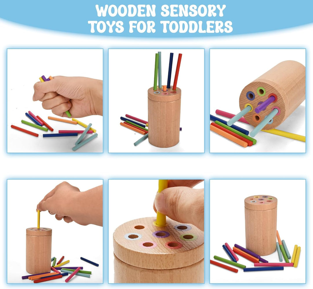 Montessori Spielzeug ab 1 2 3 Jahr, für Kinder 18 bis 36 Monate 3 in 1 Holzspielzeug Sortier & Stape