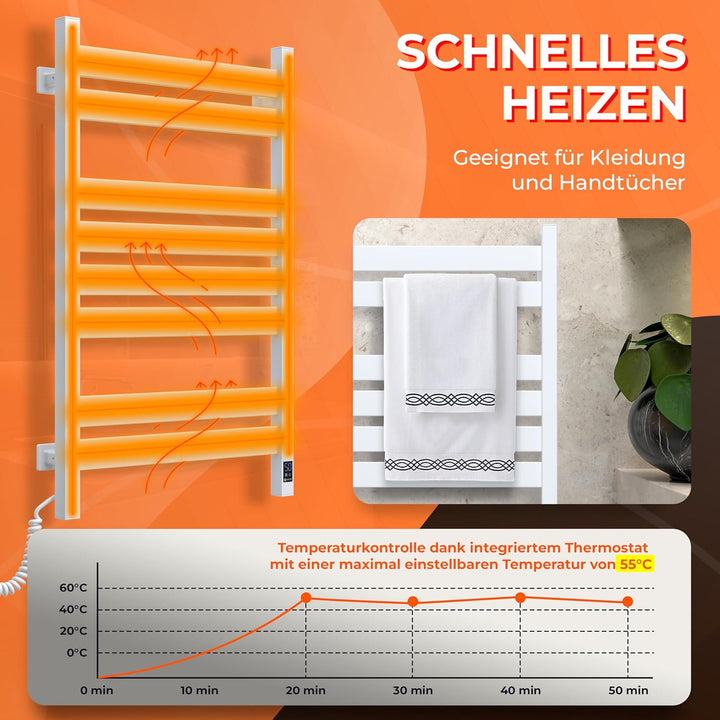 Elektrischer Handtuchhalter - Zeitloses Weiss, Elektrischer Handtuchheizkörper mit Thermostat, Kratz