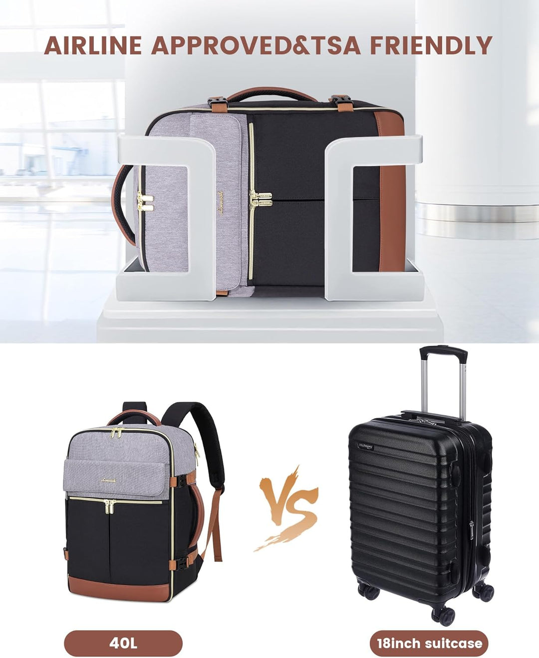 LOVEVOOK Rucksack Handgepäck Flugzeug, Reiserucksack Damen Gross 40L Handgepäck Tasche, 45x36x20 Car