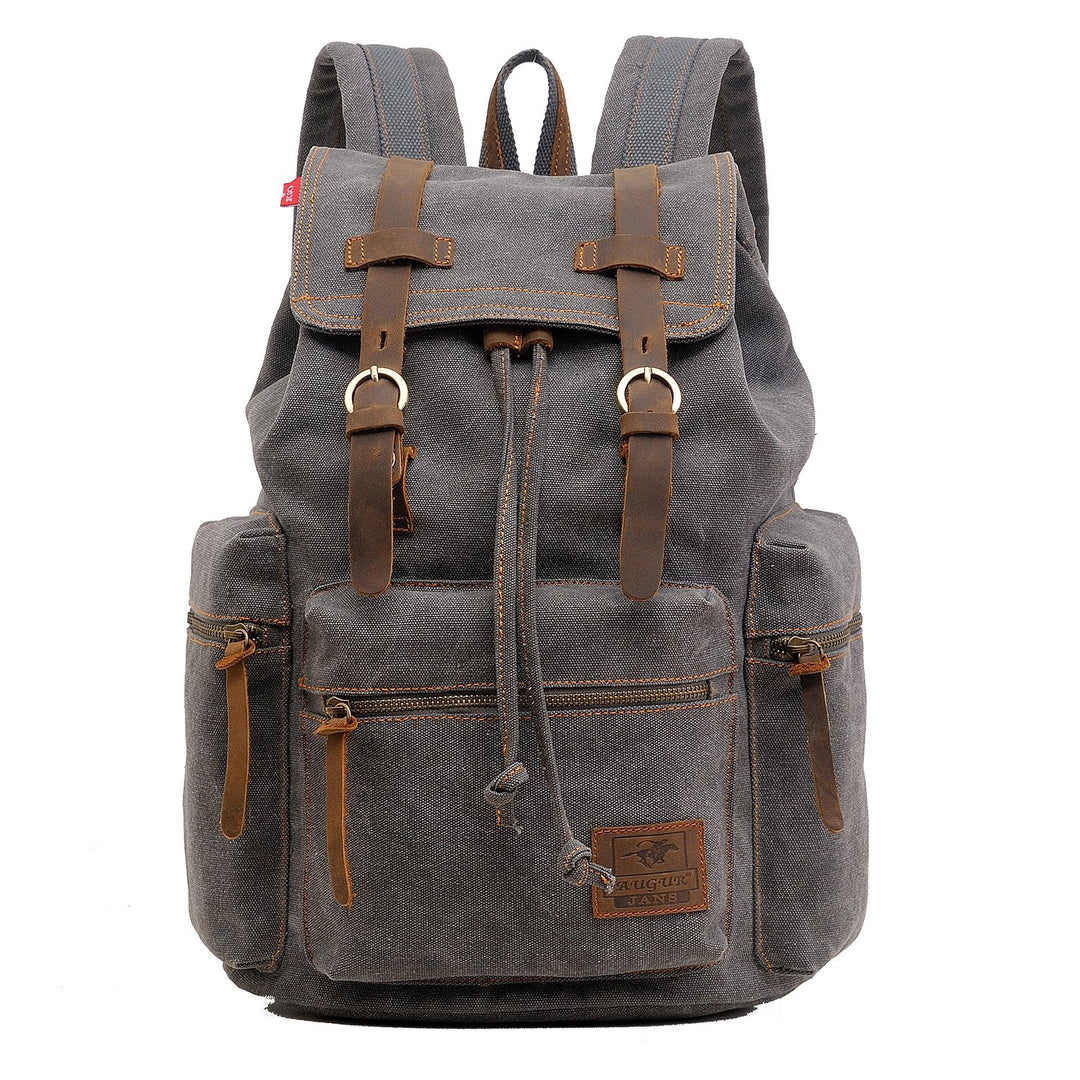 Retro Segeltuch Rucksack, Canvas Vintage Rucksack Laptop Daypack Schulrucksack Reisetasche Lederruck