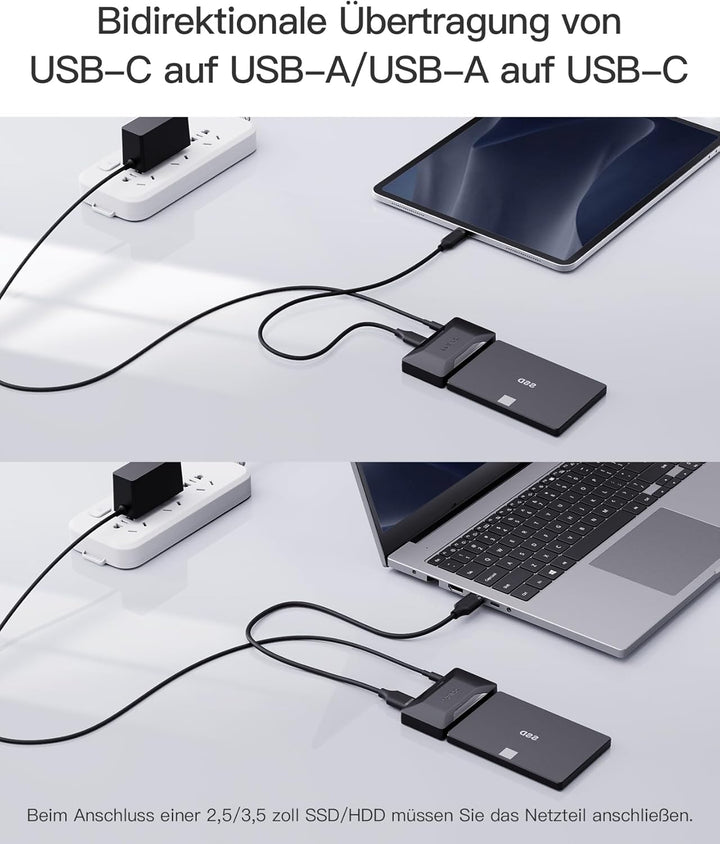 Inateck SATA USB Adapter, USB 3.2 Gen 2 Festplattenadapter für 2.5/3.5 Zoll SSD/HDD, 12V/2A Netzteil