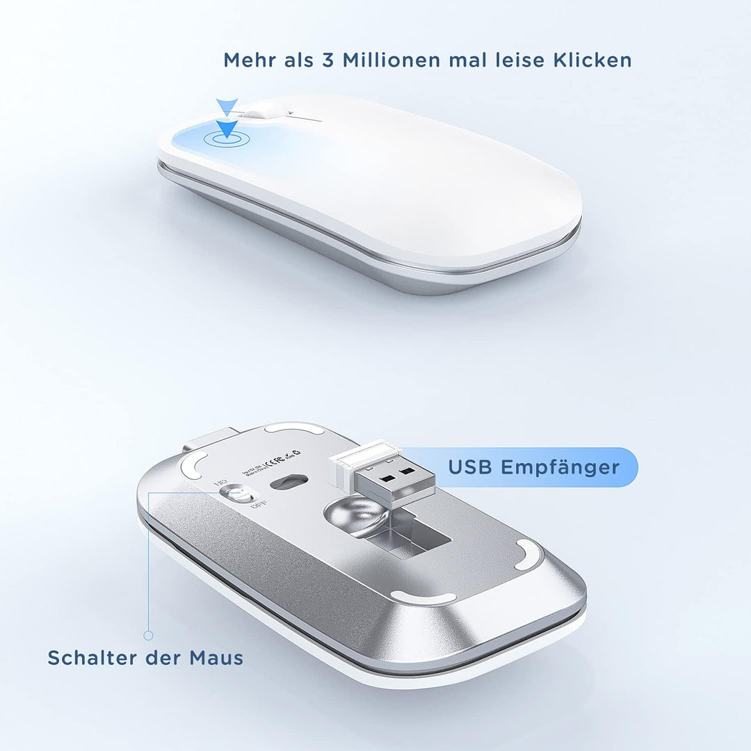 Kabelloses Tastatur Maus Set, seenda 2.4G Ultraflach Wireless Tastatur und Maus Aufladbar aus Alumin