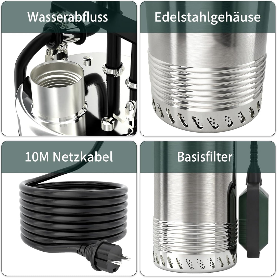 LANCHEZ 1500 W Tauchpumpe mit schwimmer, Fördermenge: 6800 l/h Tauchdruckpumpe, Förderhöhe max. 60 m