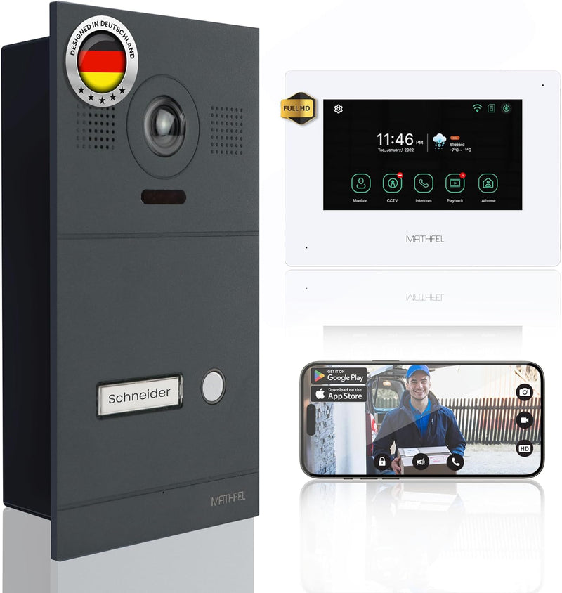 MATHFEL Video Türsprechanlage Mit Kamera, Türklingel mit Kamera und Monitor, Türöffner-Funktion, 7 Z