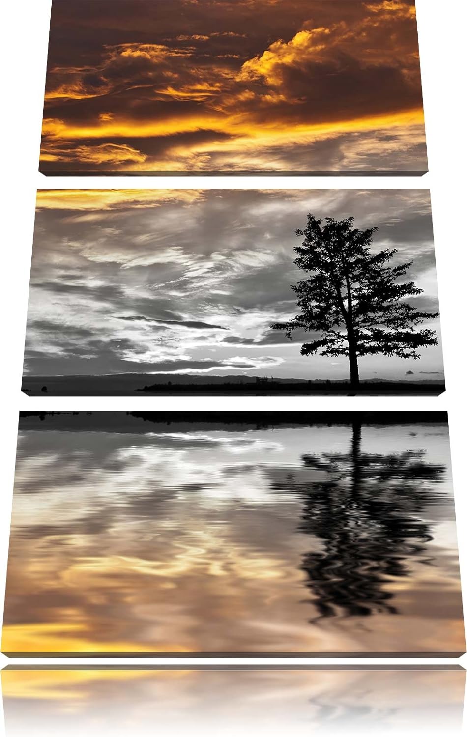 Pixxprint einsamer Baum auf Wiese als Leinwandbild/Grösse: 3 Teilig (120x80) cm/Wandbild/Kunstdruck/