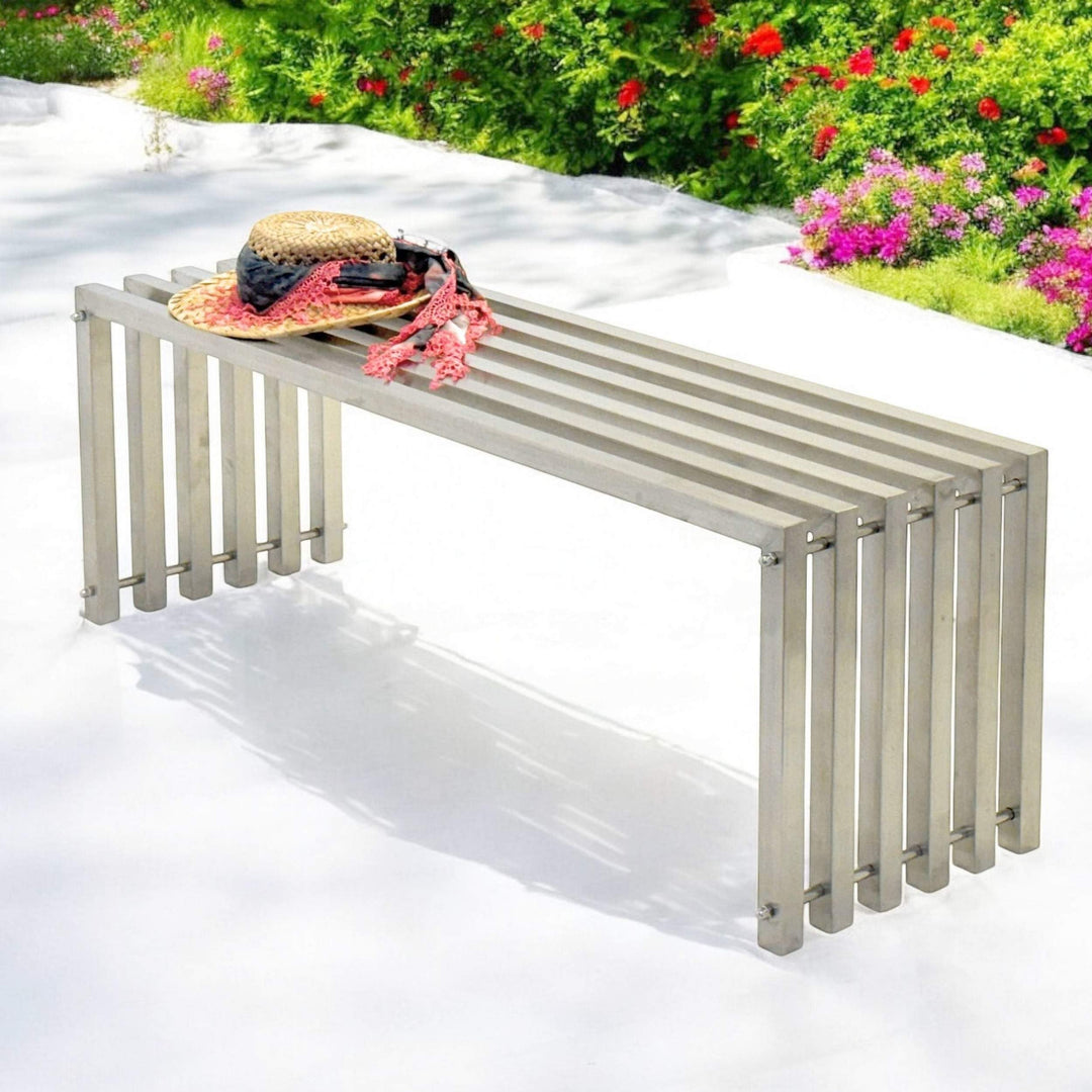 DanDiBo Gartenbank Wetterfest Metall Edelstahl Massiv 115 cm Sitzbank Outdoor Garten 96607 Parkbank