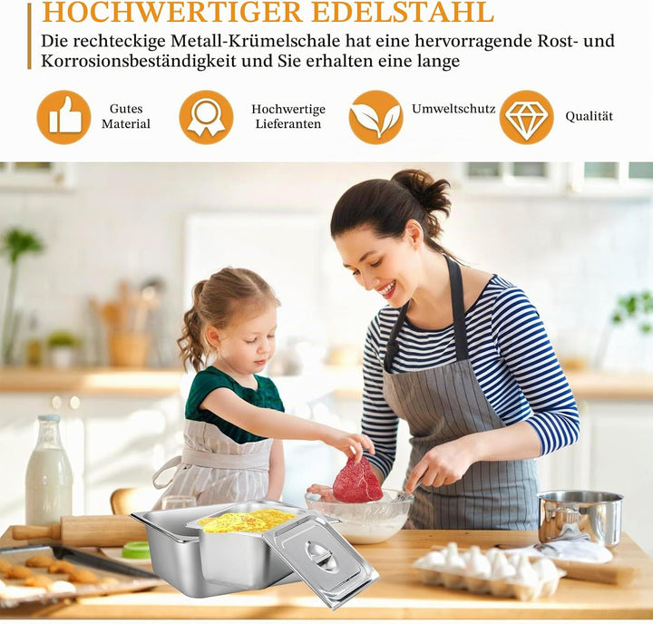Set 3-teilig GN Behälter 1/6 Edelstahl mit Deckel – Höhe 10cm – Gastro Behälter für Lebensmittelaufb