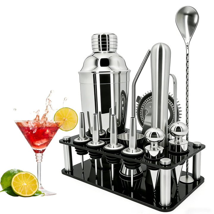 Cocktail Shaker Set, Edelstahl Cocktail Set mit Zubehör & Rezeptkarten, 750ml Barkeeper Set für Zuha