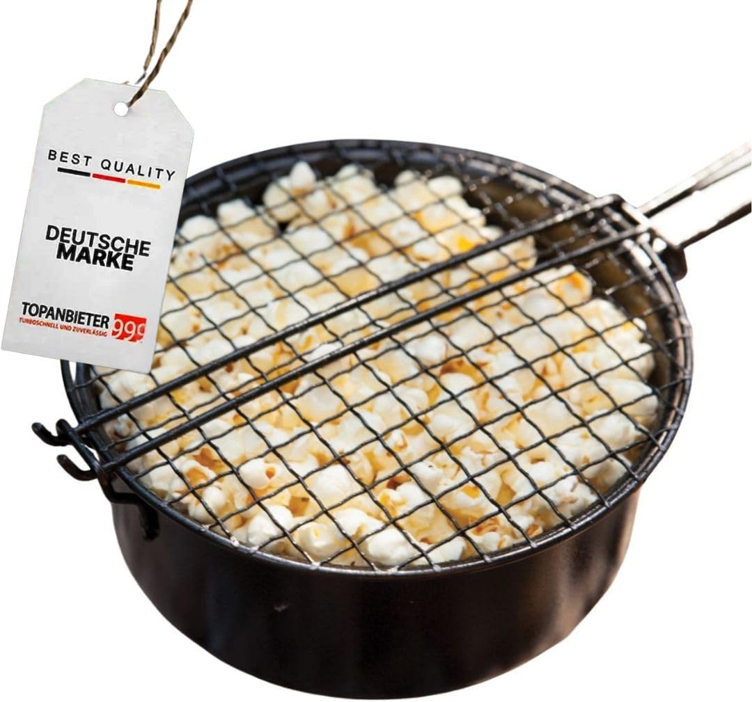 Popcornpfanne Popcorn-Pfanne für Lagerfeuer & Grill/Popcorn Maker mit langem Griff & Gitterdeckel Pe