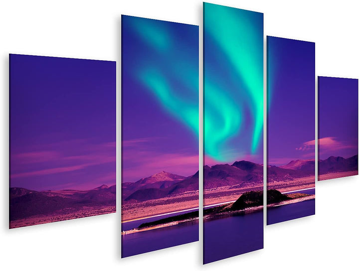 islandburner Bild auf Leinwand Nordlicht Aurora Borealis Bilder Wandbilder Poster Leinwand 170x80cm