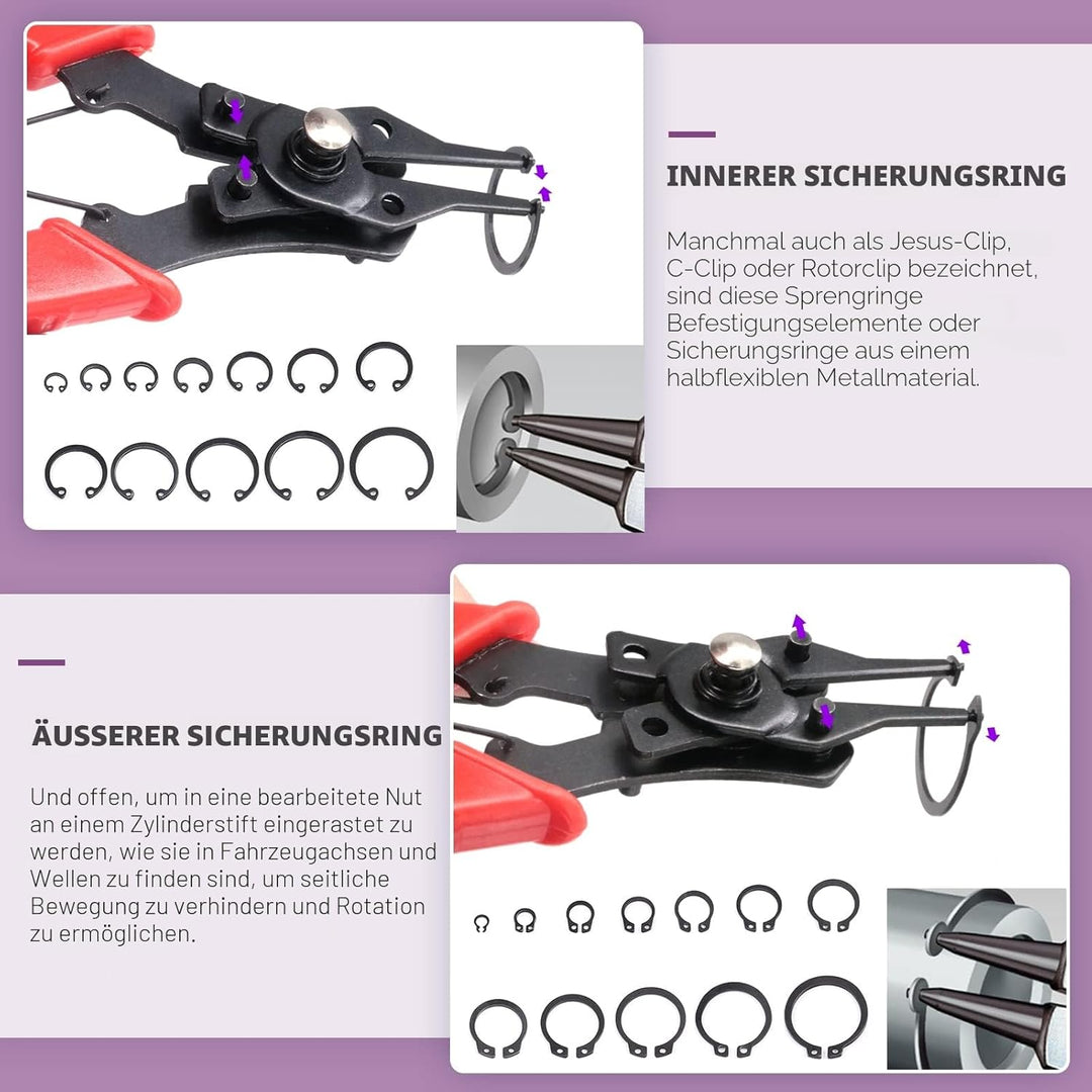 Swpeet 262 Stück 4-in-1 Sprengringzange mit 6 Grössen 4 mm bis 30 mm Legierung Stahl Aussen-Halterun