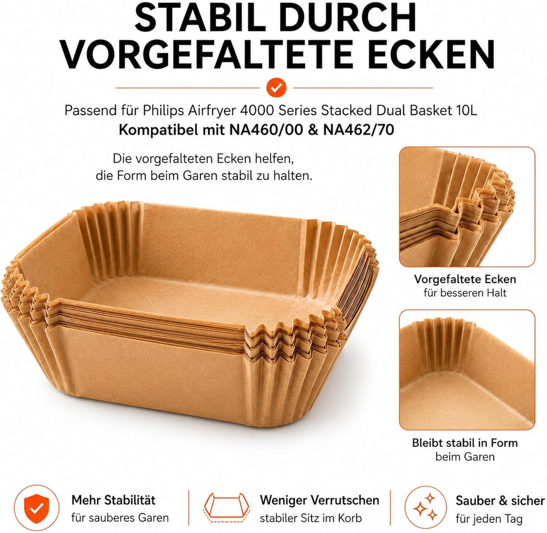 240 Stück Airfryer Backpapier kompatibel mit Philips Airfryer 4000 Series NA460/NA462 10 L – Heisslu