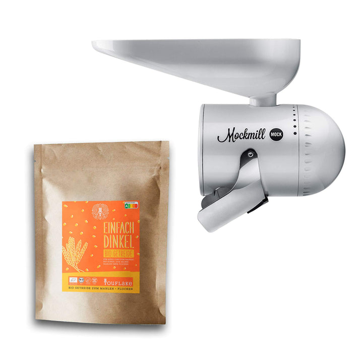 Mockmill Mahlaufsatz für KitchenAid | frisches Mehl | Made in Germany |+ 2,5 kg Bio Dinkel Mockmill
