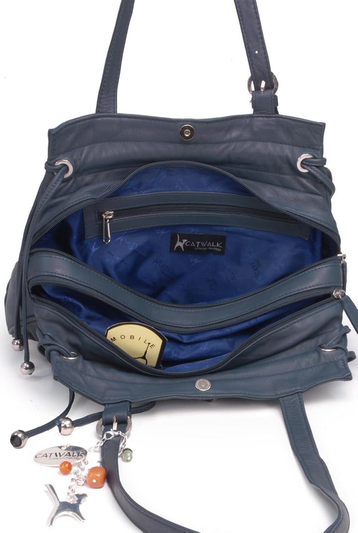 Catwalk Collection Handbags - Damen Leder Schultertasche - Handtasche Mittelgross - mit Verstellbare