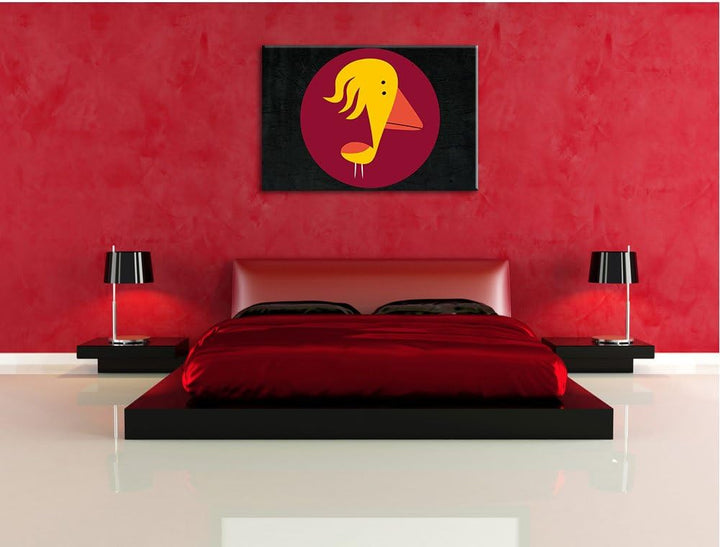 Lustiger Vogel schwarz, Format: 100x70 auf Leinwand, XXL riesige Bilder fertig gerahmt mit Keilrahme