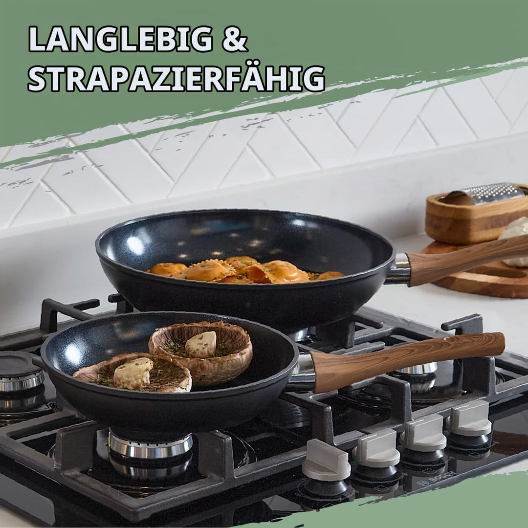Blackmoor Bratpfanne 24 cm mit Bakelit-Griff in Holzoptik/Antihaft-Keramikbeschichtete Bratpfanne, P