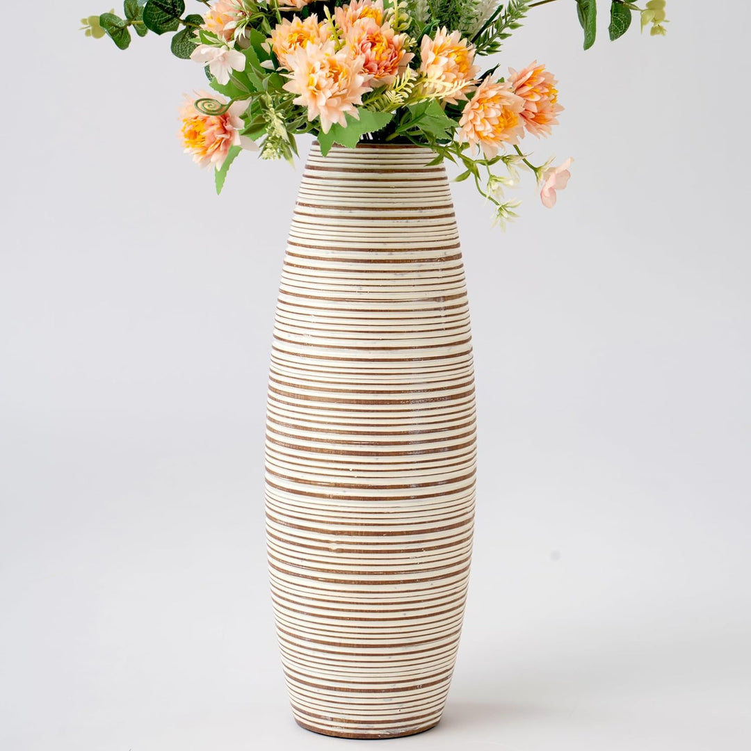 Leewadee Kleine Bodenvase für Dekozweige hohe Standvase Design Holzvase, Holz, 36 cm, White Wash, Wh