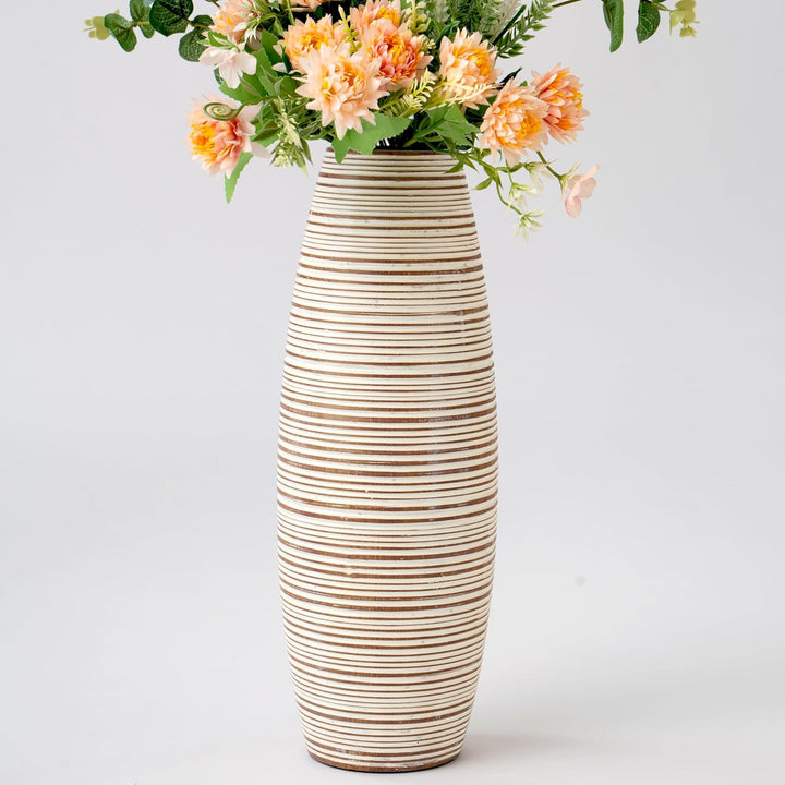 Leewadee Kleine Bodenvase für Dekozweige hohe Standvase Design Holzvase, Holz, 36 cm, White Wash, Wh