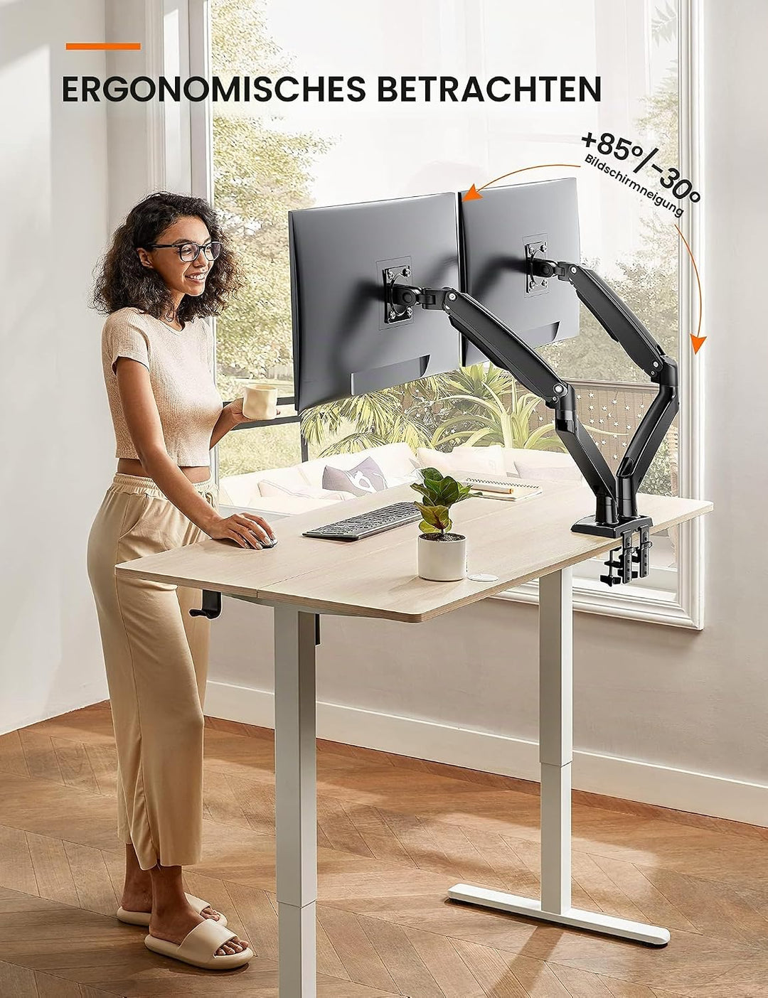 ErGear Monitor Halterung 2 Monitore bis 40 Zoll, Ergonomischer Bildschirmhalterung mit USB-Anschluss