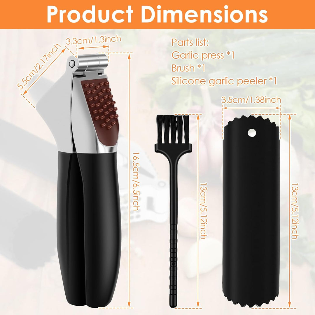 Knoblauchpresse Edelstahl,Premium Knoblauchpresse mit Sparschäler und Bürste,Garlic Press,Ingwerpres
