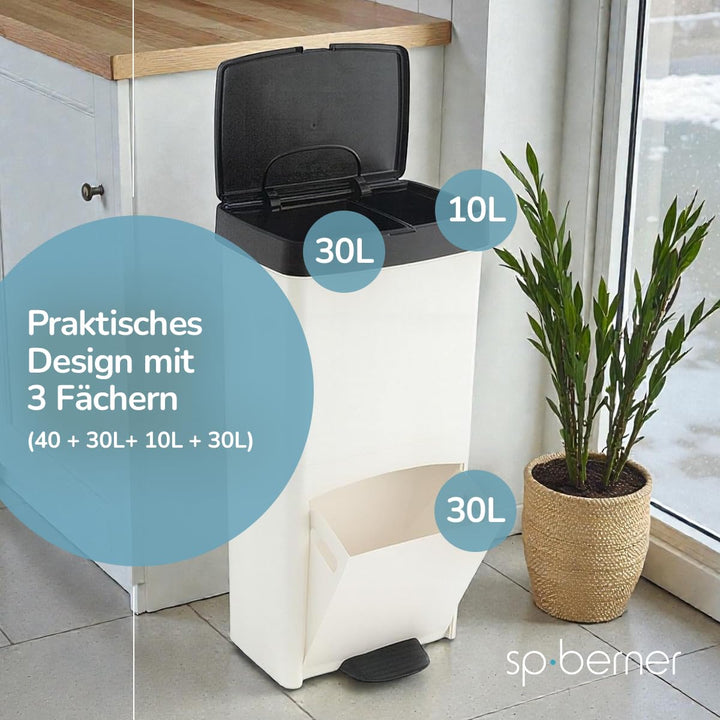 Müll- oder Recyclingbehälter 70L, VERTIKAL, 2 Fächer, Abfallbehälter, 76 cm, einfache Handhabung