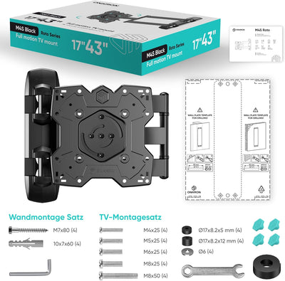 ONKRON TV Wandhalterung schwenkbar & neigbar für 17-43 Zoll Flach&Curved Bildschirme bis zu 35 kg mi