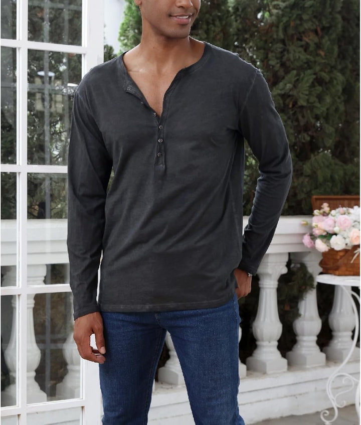 YawYews Henley Shirt Herren Langarm Langarmshirt Herren Longsleeve T Shirt Vintage Tshirt Baumwolle