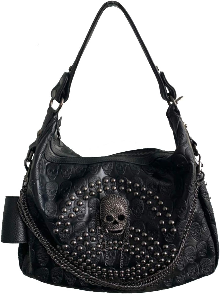FiveloveTwo Damenhandtaschen Schädelkette Umhängetaschen Grosse Kapazität Gotische Henkeltaschen Nie