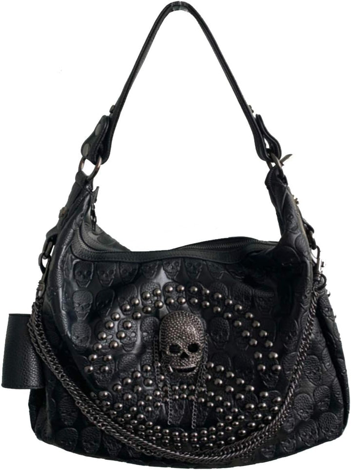 FiveloveTwo Damenhandtaschen Schädelkette Umhängetaschen Grosse Kapazität Gotische Henkeltaschen Nie