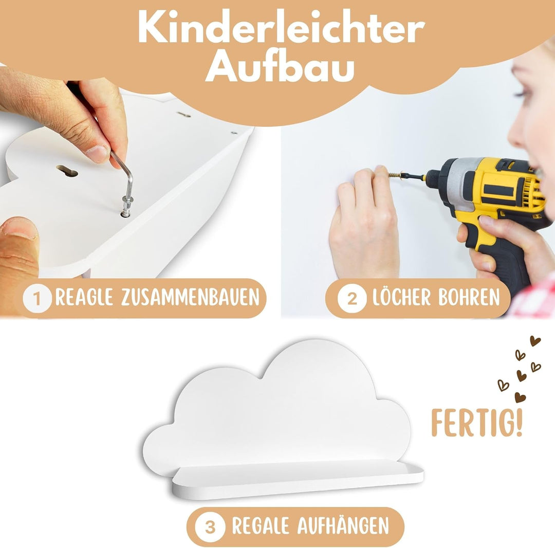 Wolkenregal 3er Set Holz – weiss, pflegeleicht & stilvoll | einfache Montage, nachhaltig & langlebig