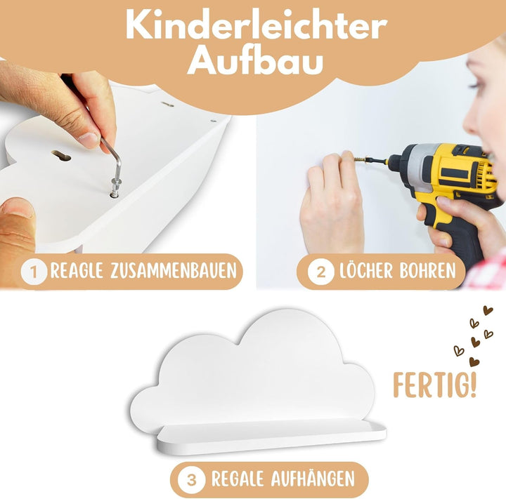 Wolkenregal 3er Set Holz – weiss, pflegeleicht & stilvoll | einfache Montage, nachhaltig & langlebig