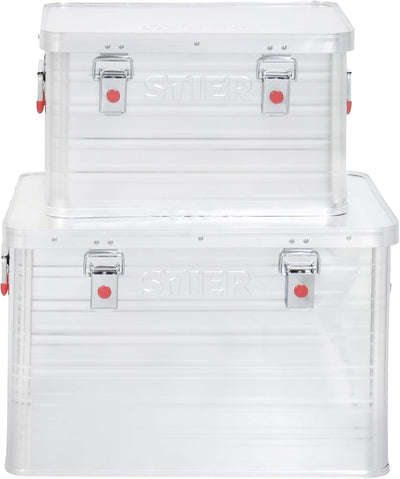 STIER Alubox Set, 30L und 65L, stapelbare Transportkisten, Staub- und spritzwasserresistent mit Gumm