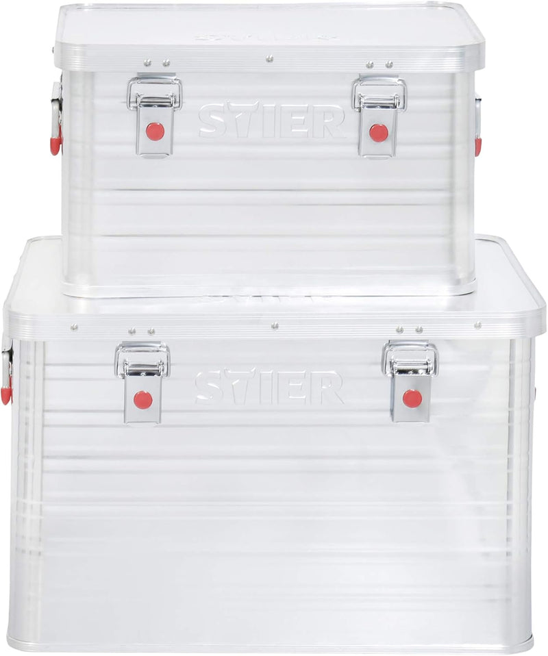 STIER Alubox Set, 30L und 65L, stapelbare Transportkisten, Staub- und spritzwasserresistent mit Gumm