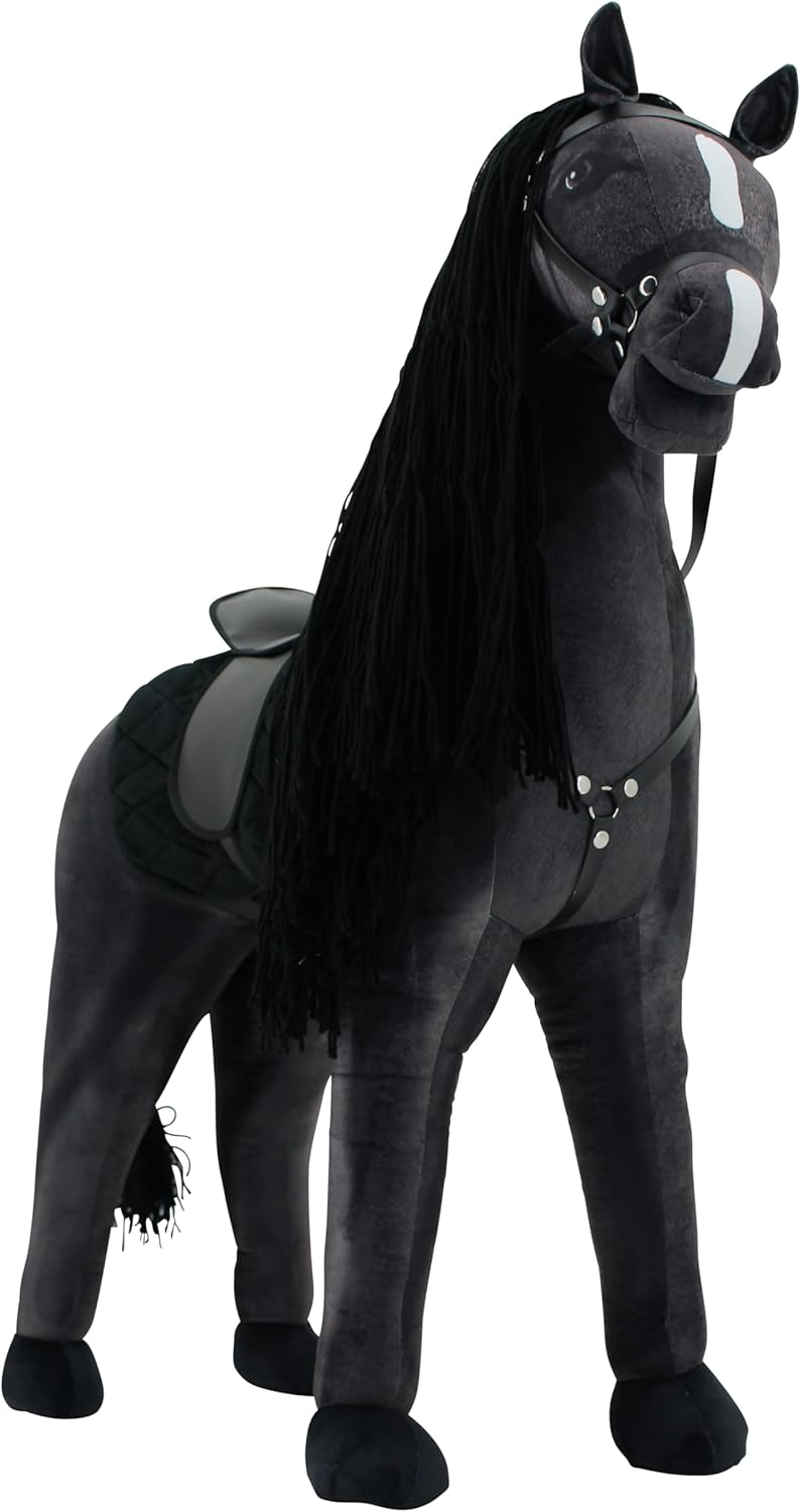 Sweety Toys Stehpferd zum Reiten- Plüschpferd Reittier Keine Montage erforderlich (schwarz), Schwarz