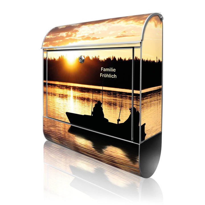 banjado® Design Briefkasten personalisiert mit Motiv Angler 39x47x14cm & 2 Schlüssel - Briefkasten S
