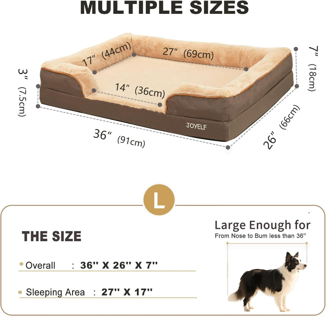 JOYELF Hundebett für grosse Hunde, Schaumstoff-Sofabett, Tierbett mit Kissen und Rutschfester Unters