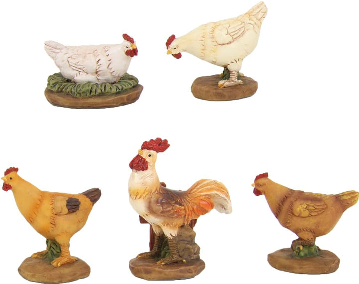 FADEDA 5X Hahn mit Hühnern/Höhe:5 cm/handbemalt/detailgetreue Krippen Figuren - Weihnachten Tisch De