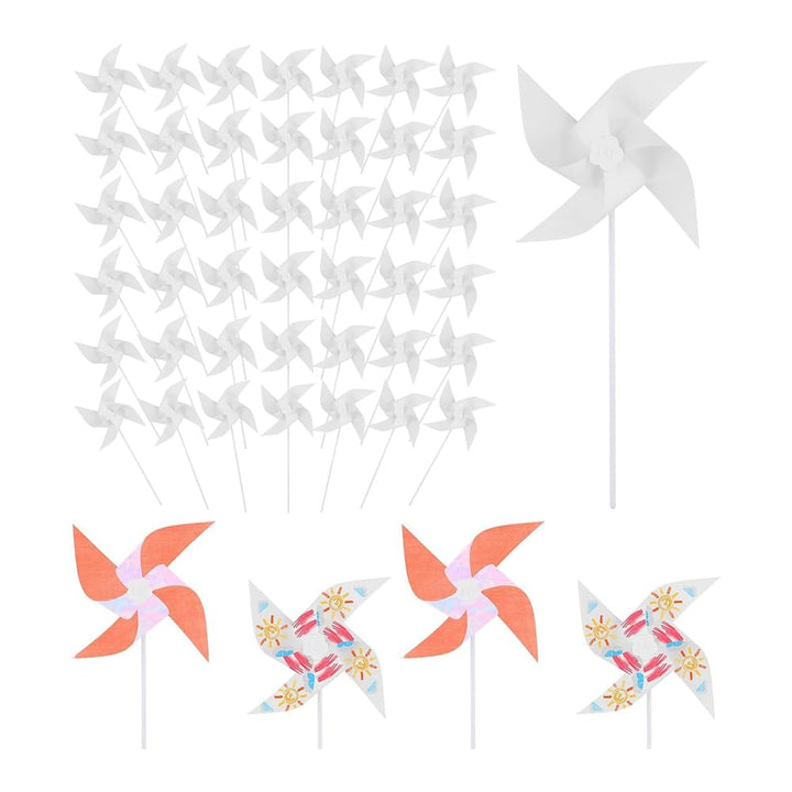 50 Stück DIY-Windräder Aus Papier für Kinder, Weisse, Blanke Windräder Aus Papier, Blanke Windmühlen