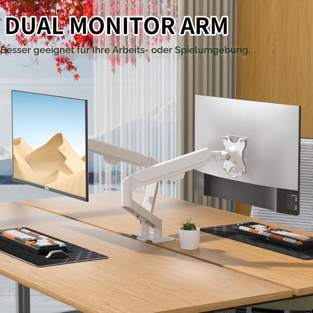 HILLPORT Weiss Monitor Arm Halterung 2 Monitore für 17 bis 30 Zoll Bildschirme, Bildschirmhalterung