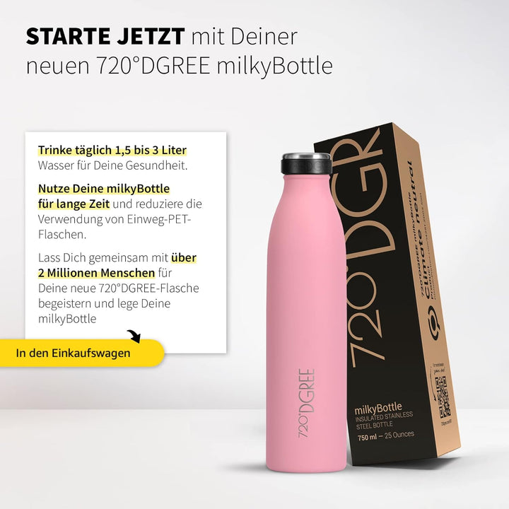 720°DGREE Edelstahl Trinkflasche “milkyBottle” - 350ml - Perfekt für Kinder, BPA-Frei, Auslaufsicher