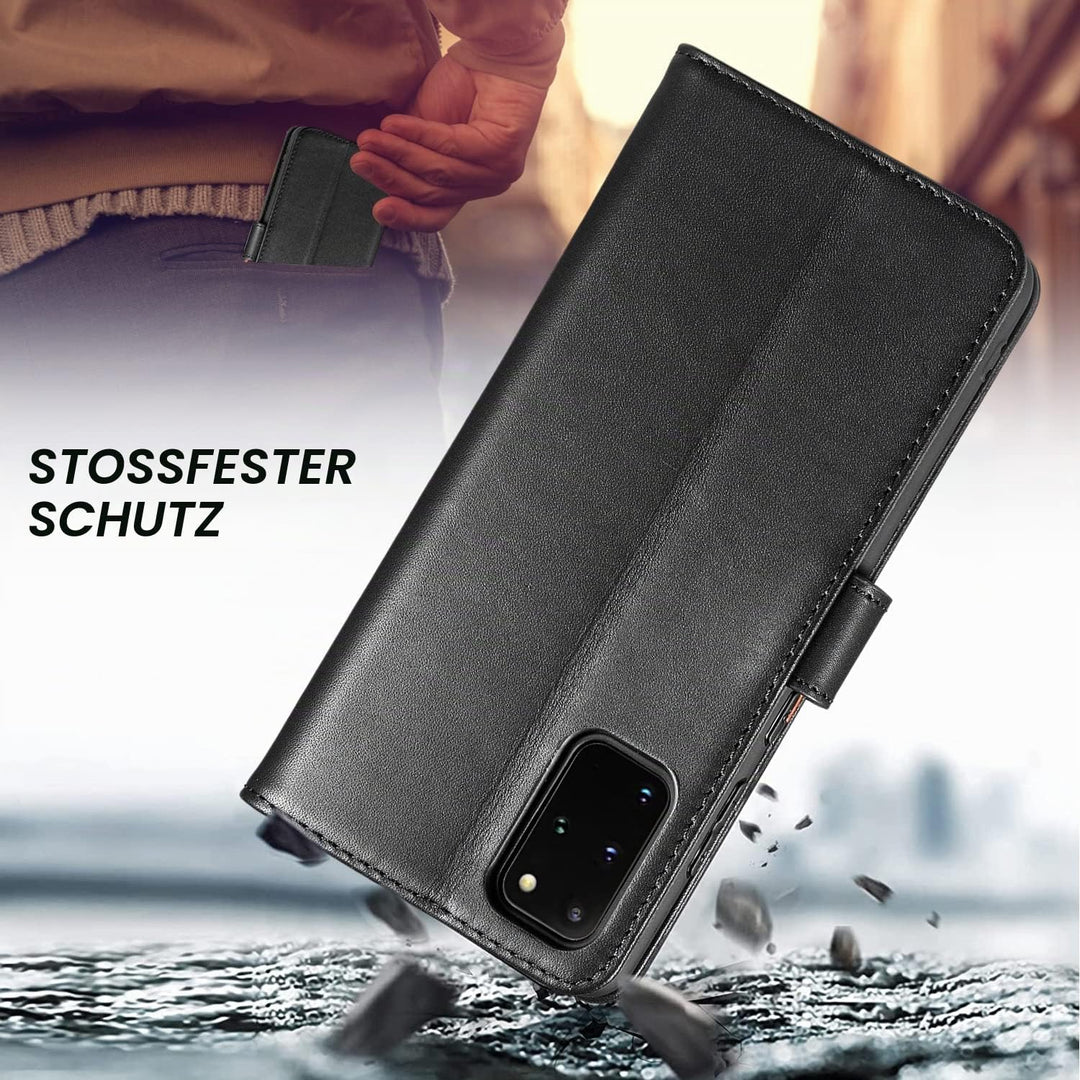 LENSUN Echtleder Hülle für Samsung Galaxy S20 Plus, Handyhülle [Echtes Leder] [Magnetverschluss] [RF