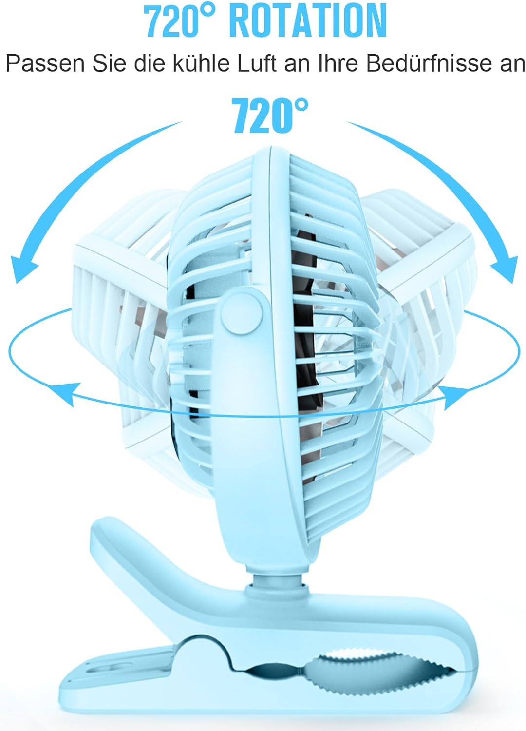 HONYIN Mini Ventilator mit Clip, 720 Grad Drehung Kleiner USB Ventilator, Starke + Stabile Klammer,