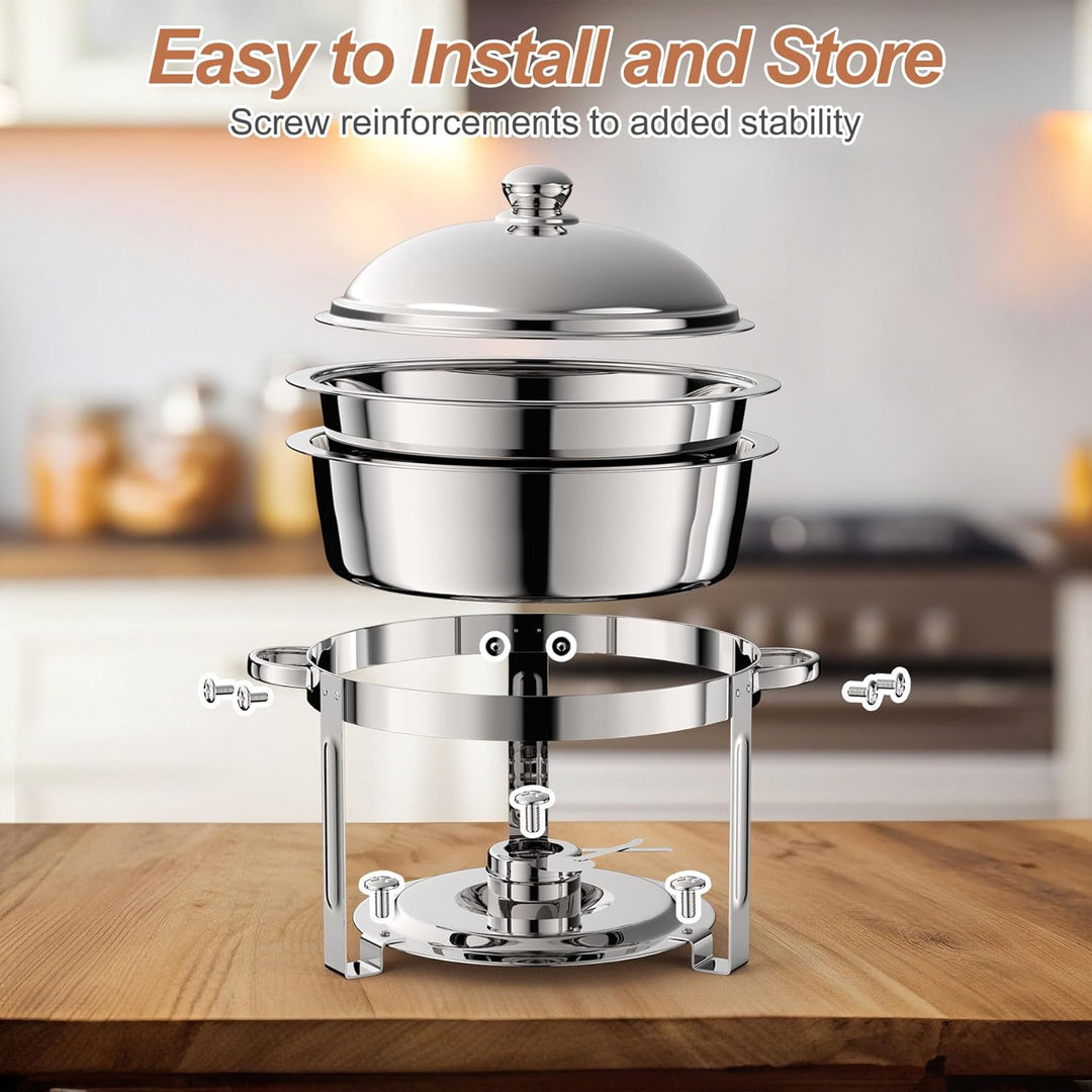 4PC Kochfeld Runde Chafing Geschirr Buffet Set,Edelstahl 6L Runde Buffet Server und Wärmer, Dicke St