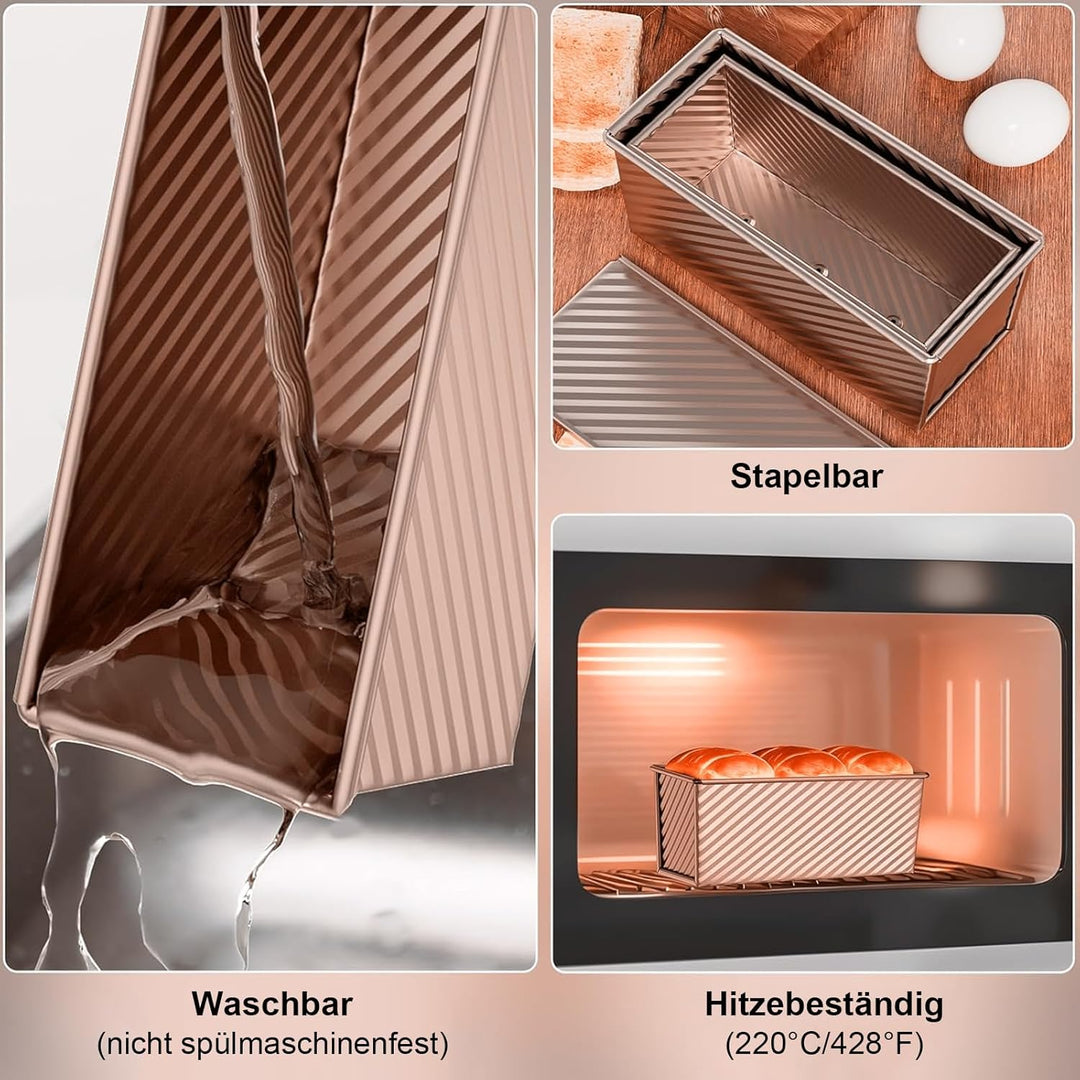 Brotbackform mit Deckel Antihaft, Toastbrot Backform Kohlenstoffstahl, Kastenform für Brot Kuchen To