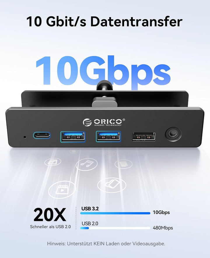 ORICO Clip Docking Station, 8-in-1 USB-C Hub Klemme mit 4K@60Hz HDMI, 100W PD, Gigabit-Ethernet, 4xU