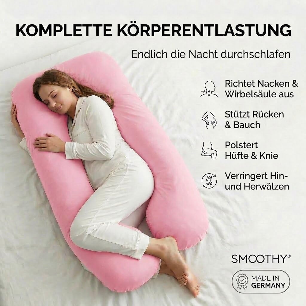 SMOOTHY® Schwangerschaftskissen 150x80cm, stützendes U-Form Stillkissen | Endlich durchschlafen, for